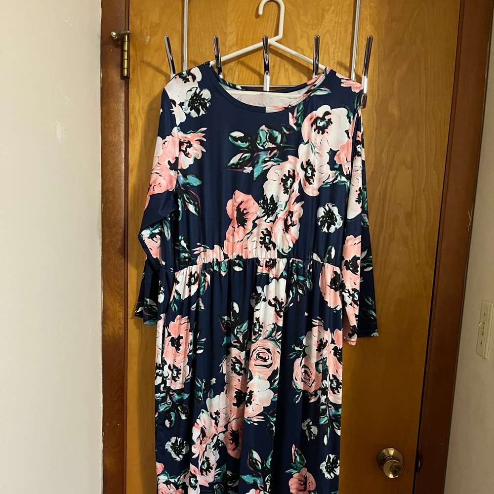 4XL Navy Floral Maxi Dress